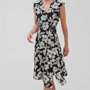Banana Republic Black and White Floral Asymmetrical Dress